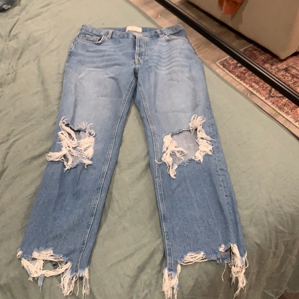 Free People, Wide Leg Ripped Crop Jean, Size 27